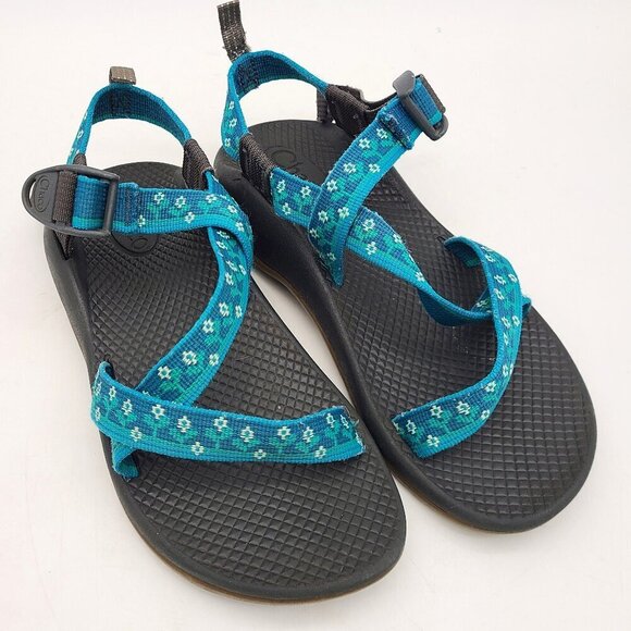 Chaco Sandals Shoes Blue Green Flower Girls Size 4 or Women's 5.5 to 6 - Picture 1 of 16